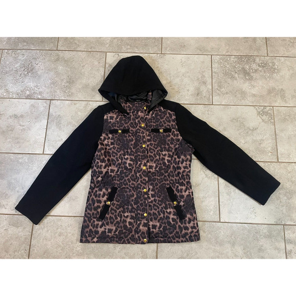 "CENTIGRADE REVERSIBLE Fleece Jacket Black w/ Animal Print SZ M Zip & Snap Front - Picture 1 of 11